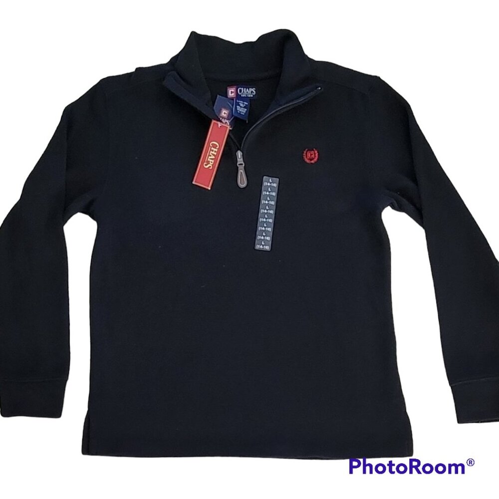 Quarter-Zip Pullover Top Black with Mock Neck Unisex Kids Sz L (14-16) New